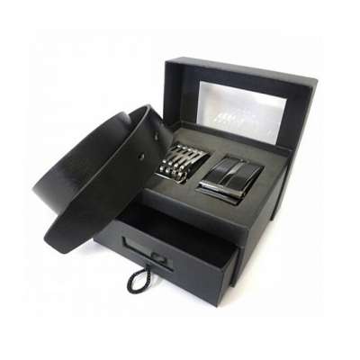 Wholesale Black Cardboard Boss Belt Bow Tie Gift Set Packaging Drawer Top And Bottom Paper Box